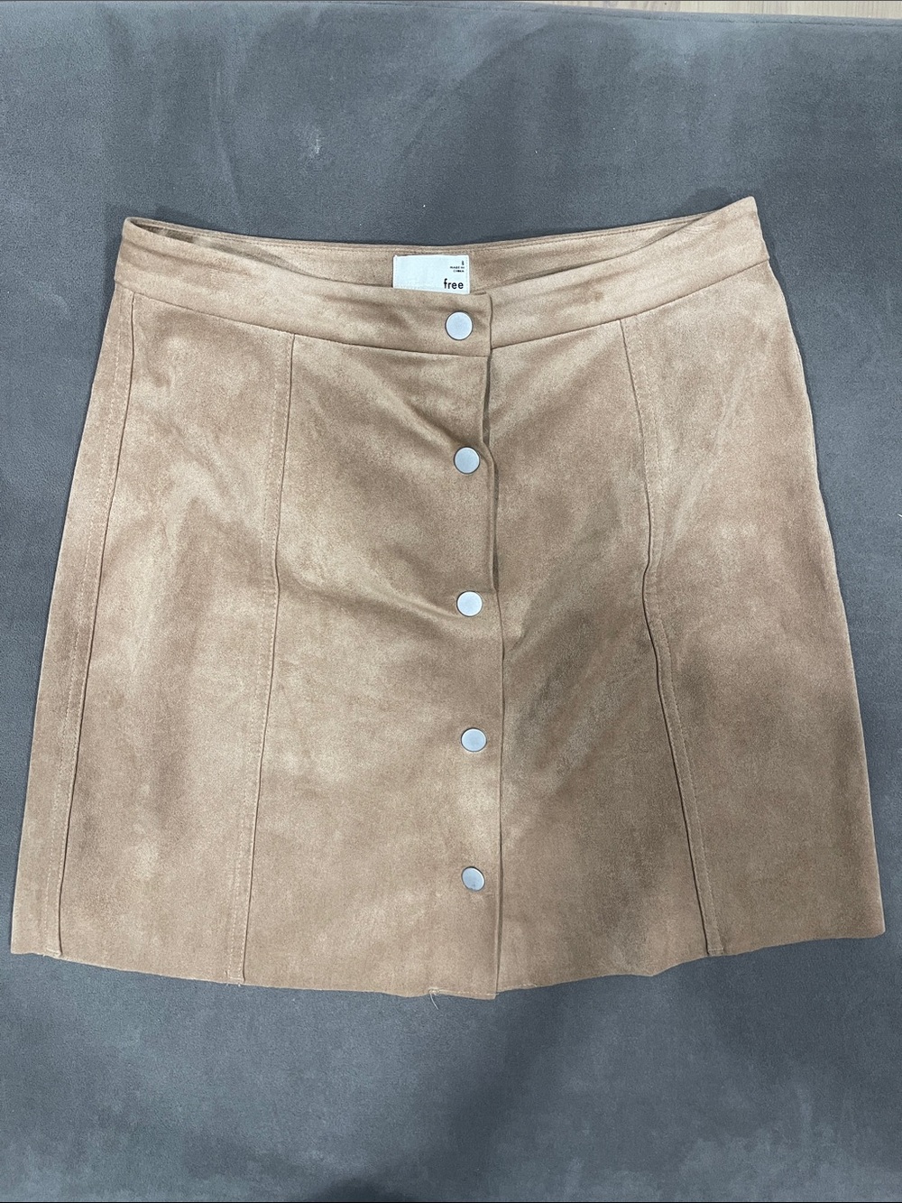 Aritzia Camel Suede Button-Front Mini Skirt